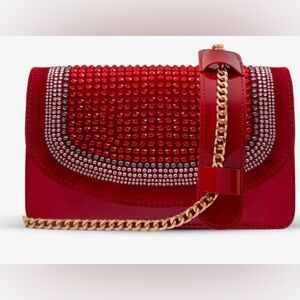 Elegant Red Crystal Embellished Shoulder Bag